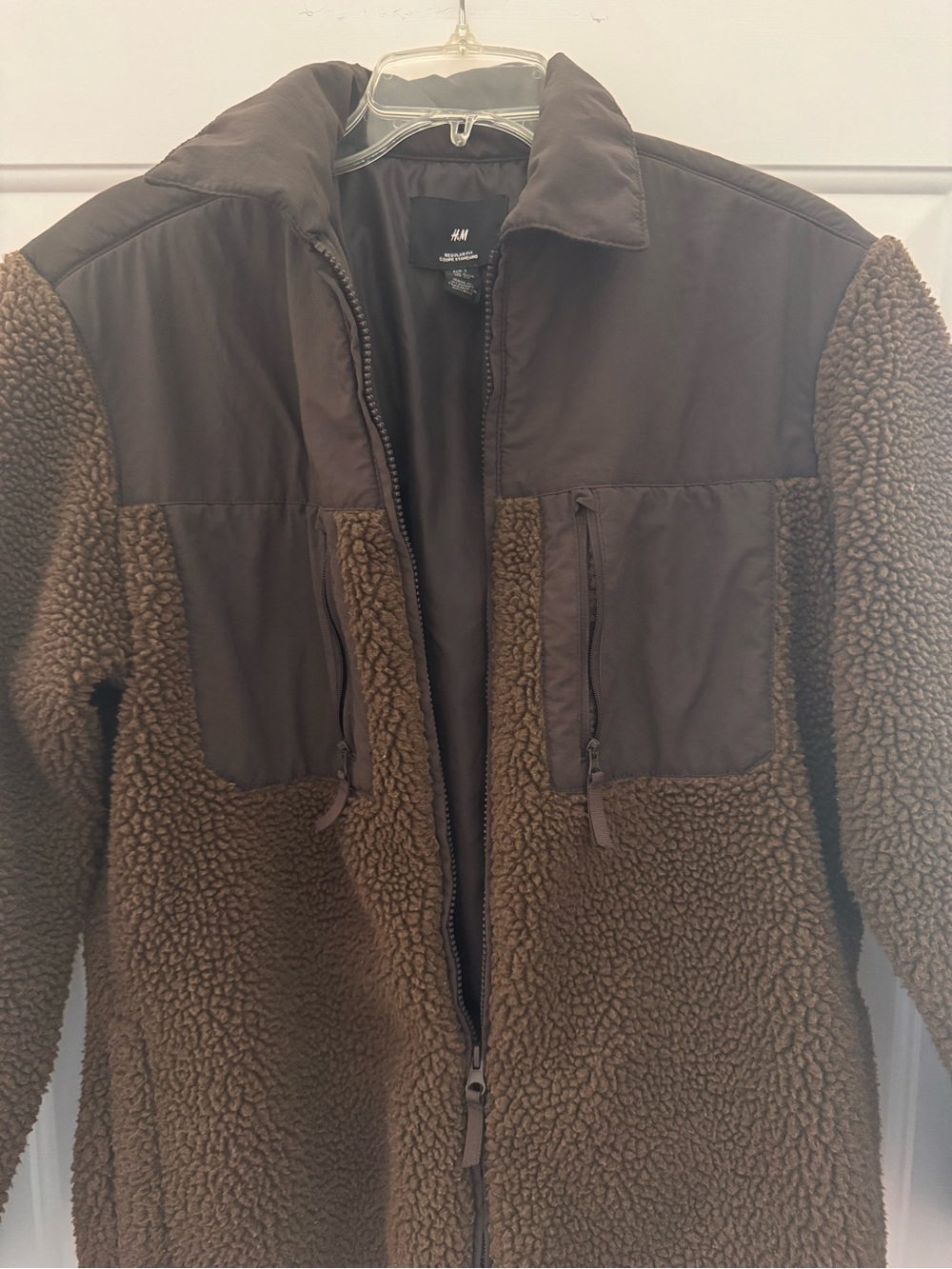 H&M Brown Sherpa Zip-Up Jacket with Chest Panels